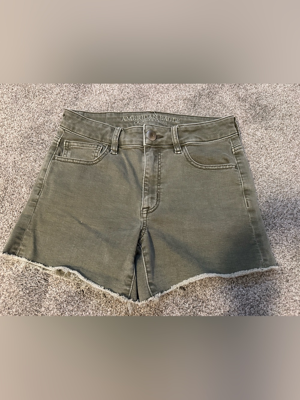 American Eagle Outfitters Olive Green High-Rise Stretch Jean shorts Size 2